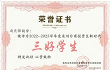 我校尚光強同學被評為2022-2023學年度泉州臺商投資區(qū)新時代“三好學生”